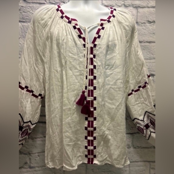 Lane Bryant Classic Split-Neck Embroidered Peasant Blouse Size 20 - Picture 6 of 12